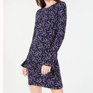 Michael Kors Navy Floral Bell Sleeve  Flounce Dress